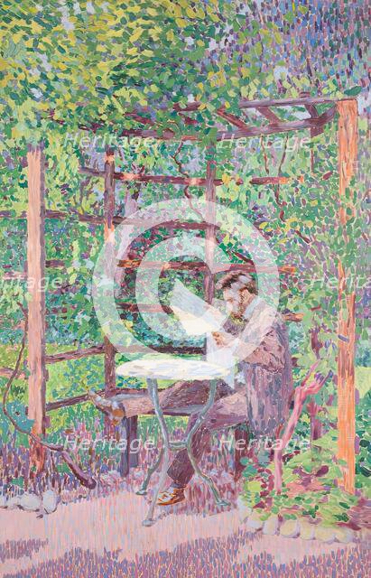 Man reading in an arbor, 1905. Creator: Rudolf Junk.