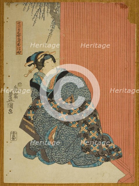 Actor Bando Shuka I as Jujibei's Wife Ohaya (Jujibei nyobo Ohaya), c. 1848. Creator: Utagawa Kunisada.