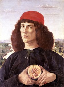 Portrait of unknown man with the medal of Cosimo the Elder', painting by Sandro Botticelli (1444 …