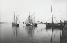 Sailing ships leave the harbour of Landskrona in dead calm conditions, Sweden, 1903. Artist: Unknown