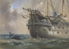 H.M.S. Agamemnon Laying the Atlantic Telegraph Cable in 1858: a Whale Crosses the Line, 1865-66. Creator: Robert Charles Dudley.