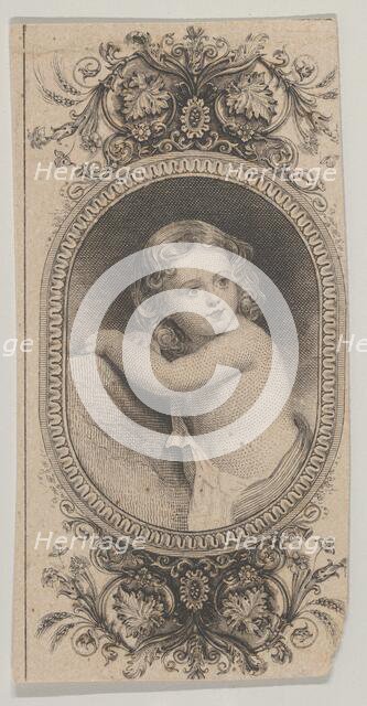 Banknote motif: a child's portrait and two patterned ovals surrounded by a floral f..., ca. 1824-37. Creator: Attributed to Asher Brown Durand.