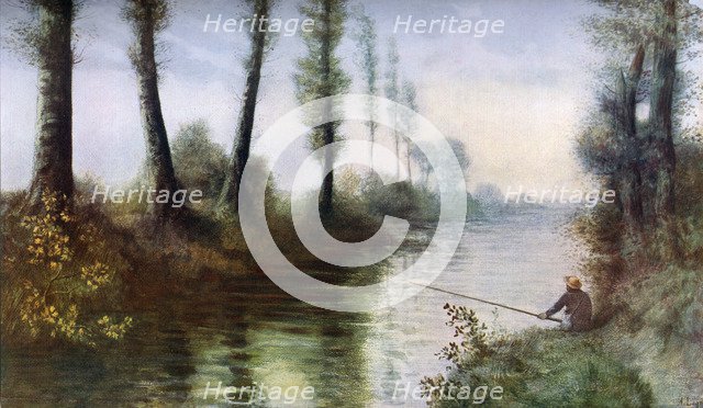'A Canal with a Fisherman', c1857-1911, (1912).Artist: Alphonse Legros