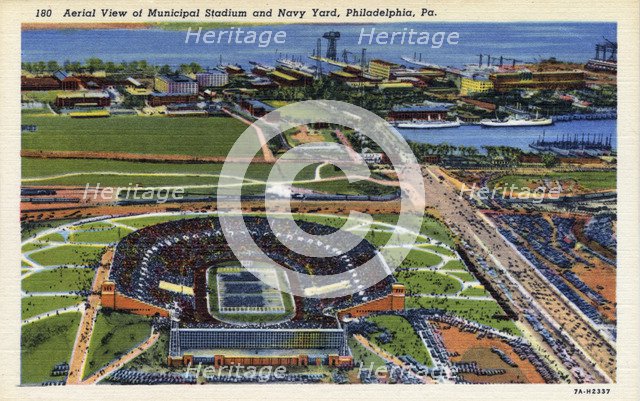 Aerial view of Municipal Stadium and Navy Yard, Philadelphia, Pennsylvania, USA, 1937. Artist: Unknown