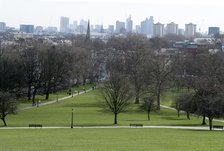 View from the top of Primrose Hill Park, looking towards the City of London, NW1, England. Creator: Ethel Davies;Davies, Ethel.