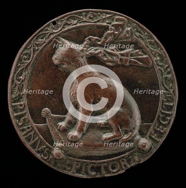 Blindfolded Lynx Seated on a Cushion [reverse], c. 1441/1444. Creator: Pisanello.