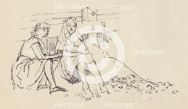 Women on the beach, south coast of England, c1950.  Creator: Shirley Markham.