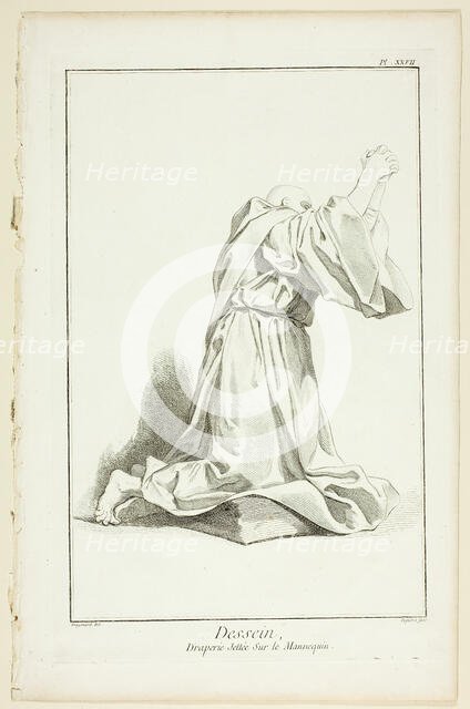 Design: Drapery Arranged On a Model, from Encyclopédie, 1762/77. Creator: A. J. Defehrt.