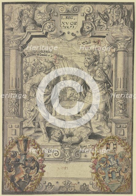 "Truly, bitter is death!" - Samuel, in the presence of King Saul, cuts the Amalekite king...(1580?). Creator: Hans Jakob Plepp.
