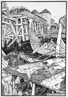 The Battle of London Bridge, 1014 (1913).  Artist: Morris Meredith Williams