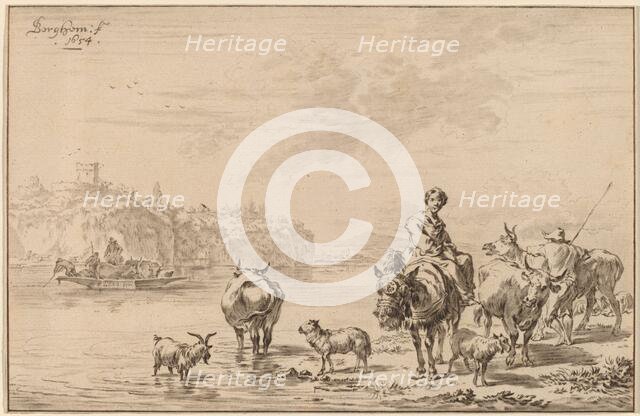 Woman Seated on a Mule, 1769. Creator: Johannes Kornlein.