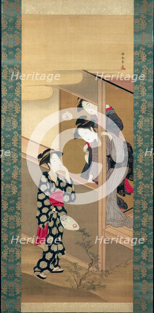 Three Beauties Chatting by a Veranda, Japan, About 1792. Creator: Shunsho.