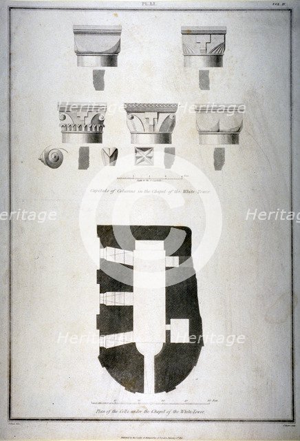 Plan of the cells under the chapel of the White Tower, Tower of London, 1815. Artist: James Basire II