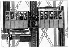 Leon Edoux's elevators (lifts) at the Eiffel Tower, Paris, 1889. Artist: Unknown