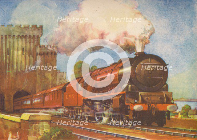 'The Irish Mail, L.M.S., passing over Conway Bridge', 1940. Artist: Unknown.