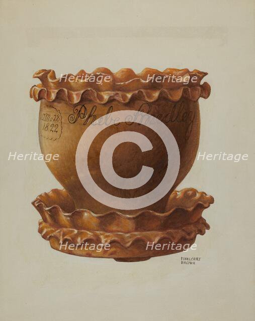 Pa. German Flower Pot and Saucer, c. 1941. Creator: Ethelbert Brown.