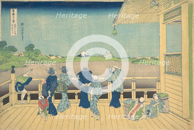 Sazai Hall at the Temple of the Five Hundred Arhats (Gohyaku Rakanji Sazaido), from..., ca. 1830-32. Creator: Hokusai.