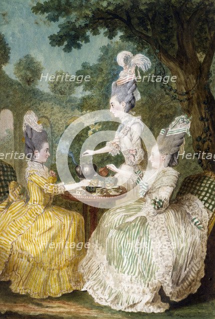 Marquise de Montesson, Marquise du Crest and Comtesse de Damas drinking Tea in Garden, 1773.