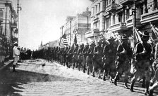 American troops parading in Vladivostok, Russia, 1918. Artist: Anon