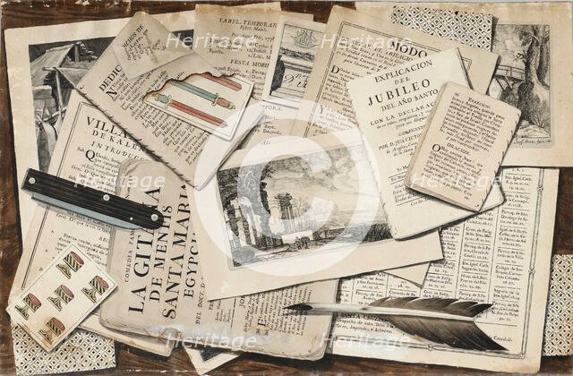 Table with messy papers, 1782. Creator: Pérez Ruano, José (1750-1810).