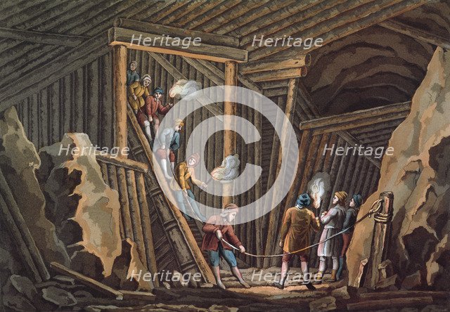 Salt mine in Halbein, engraving.