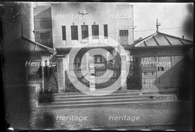 Entrance to Sandown Pier cordoned off with barbed wire, Sandown, Isle Of Wight, 1940-1950. Creator: George R Long.