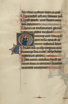 Initial O: A Bishop and Monks Instructing Laymen; Bute Psalter, text and illumination about 1285. Creator: Bute Master.