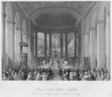 'Roman Catholic Chapel, Moorfields. Celebration of High Mass on Christmas Day', c1841. Artist: Henry Melville.