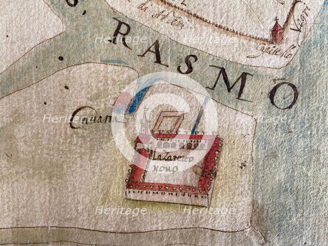 Lazzaretto Nuovo on a map of 17th century. Creator: Historical Document.