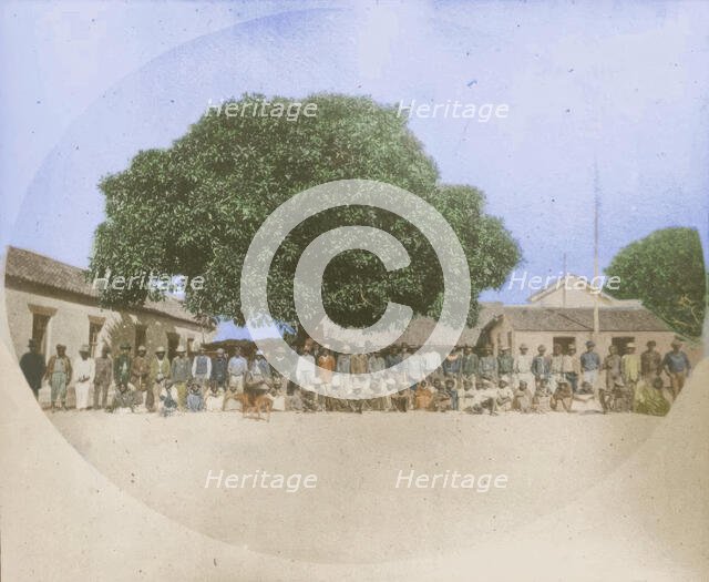 Indigenous Australians in compound in front of Military Barracks c1859. Creator: Unknown.
