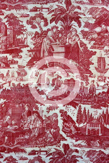 La Danse Savoyarde ou La Lessive (Furnishing Fabric), France, c. 1790. Creator: Lecler Pére et fils.