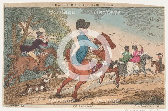 How to Ride Up Hyde Park, June 11, 1808., June 11, 1808. Creator: Thomas Rowlandson.