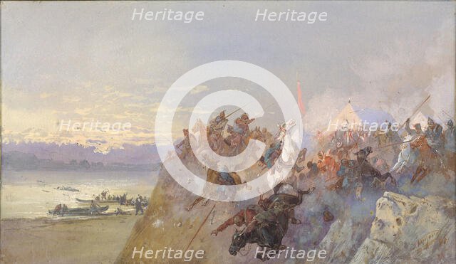 The last defeat of the troops of Khan Kuchum. 1598, 1891. Creator: Karasin, Nikolai Nikolayevich (1842-1908).