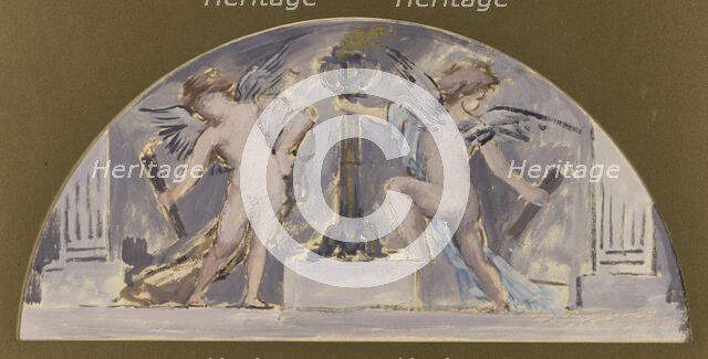 Sketch for the dining room of the Hotel de Ville, two Cupids lighting a flare, 1893. Creator: Francois Lafon.