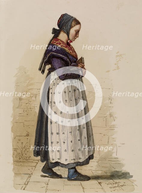 German Peasant Girl with Prayer Book, 1856. Creator: Wilhelm Hahn.