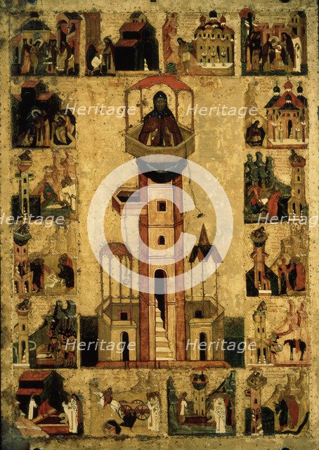Saint Symeon the Stylite with Scenes from His Life, 16th century. Artist: Russian icon  