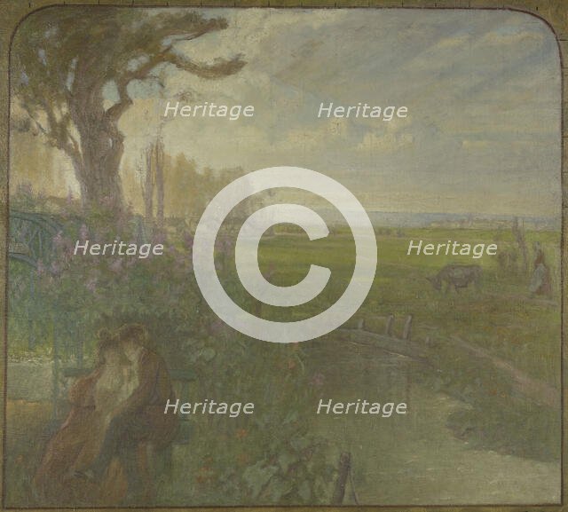 Esquisse pour la salle des mariages de la mairie de Romainville : paysage avec un...c.1904-1907. Creator: Jean Joseph Enders.