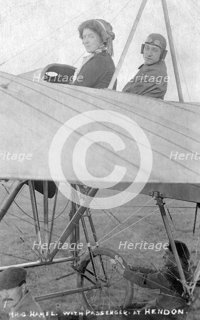 Mr G Hemel with passenger, Hendon, London, c1910s. Artist: Unknown