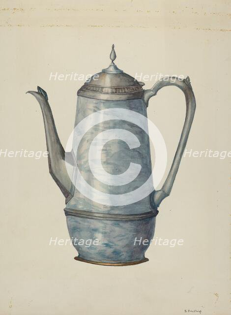 Pewter Coffee Pot, c. 1936. Creator: Beulah Bradleigh.