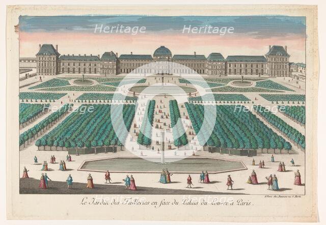 View of Jardin des Tuileries in Paris with view towards the Palais du Louvre, 1745-1775. Creator: Anon.