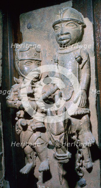 Brass plaque showing the Oba of Benin with attendants, Edo, Benin, Nigeria, 16th century. Artist: Unknown