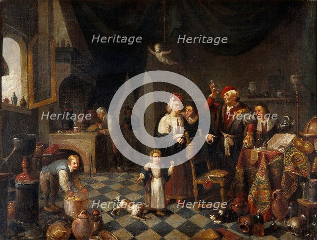 A physician examining a urine-flask, c1700. Creator: Unknown.