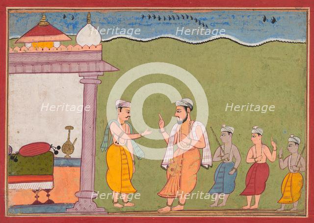"Vasudeva Meets Nanda" from a Bhagavata Purana, 1610. Creator: Unknown.