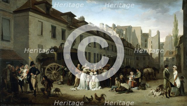 'The Arrival of a Stagecoach at the Terminus, rue Notre-Dame-des-Victoires, Paris', 1803.  Artist: Louis Leopold Boilly