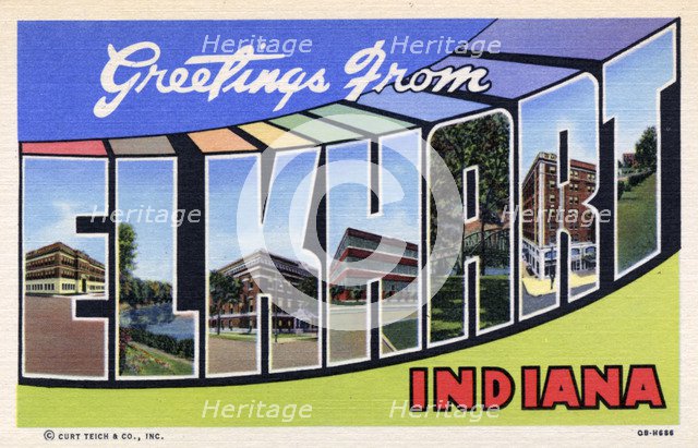 'Greetings from Elkhart, Indiana', postcard, 1940. Artist: Unknown