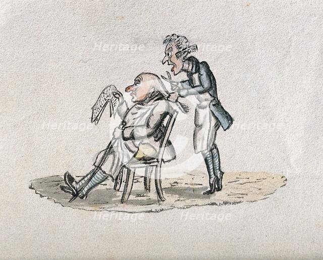 A barber cutting a man's hair. Creator: Unknown.