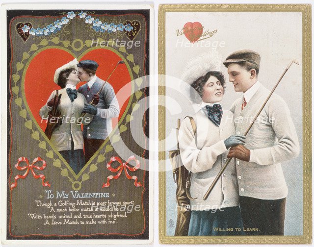 Valentine cards with a golfing theme, 1911. Artist: Unknown