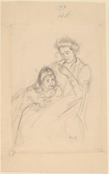 Margot Leaning against Reine's Knee, c. 1902. Creator: Mary Cassatt.