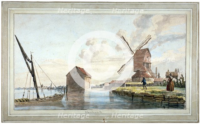 Riverbank view of Wandsworth, London, c1798. Artist: John William Edy