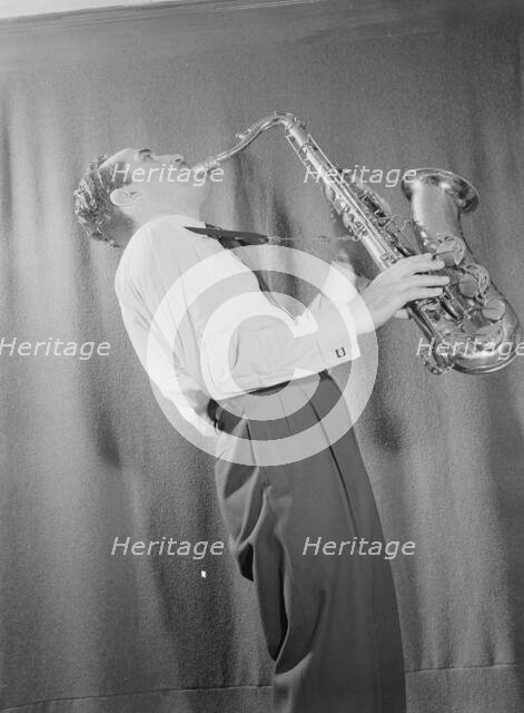 Portrait of Charlie Ventura, William P. Gottlieb's home (table tennis room), N.Y., ca. Apr. 1947. Creator: William Paul Gottlieb.